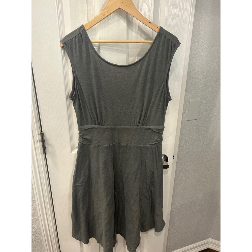 Prana Dress Gray Sleeveless Empire Waist Knit Casual Scoop Neck A-Line Large